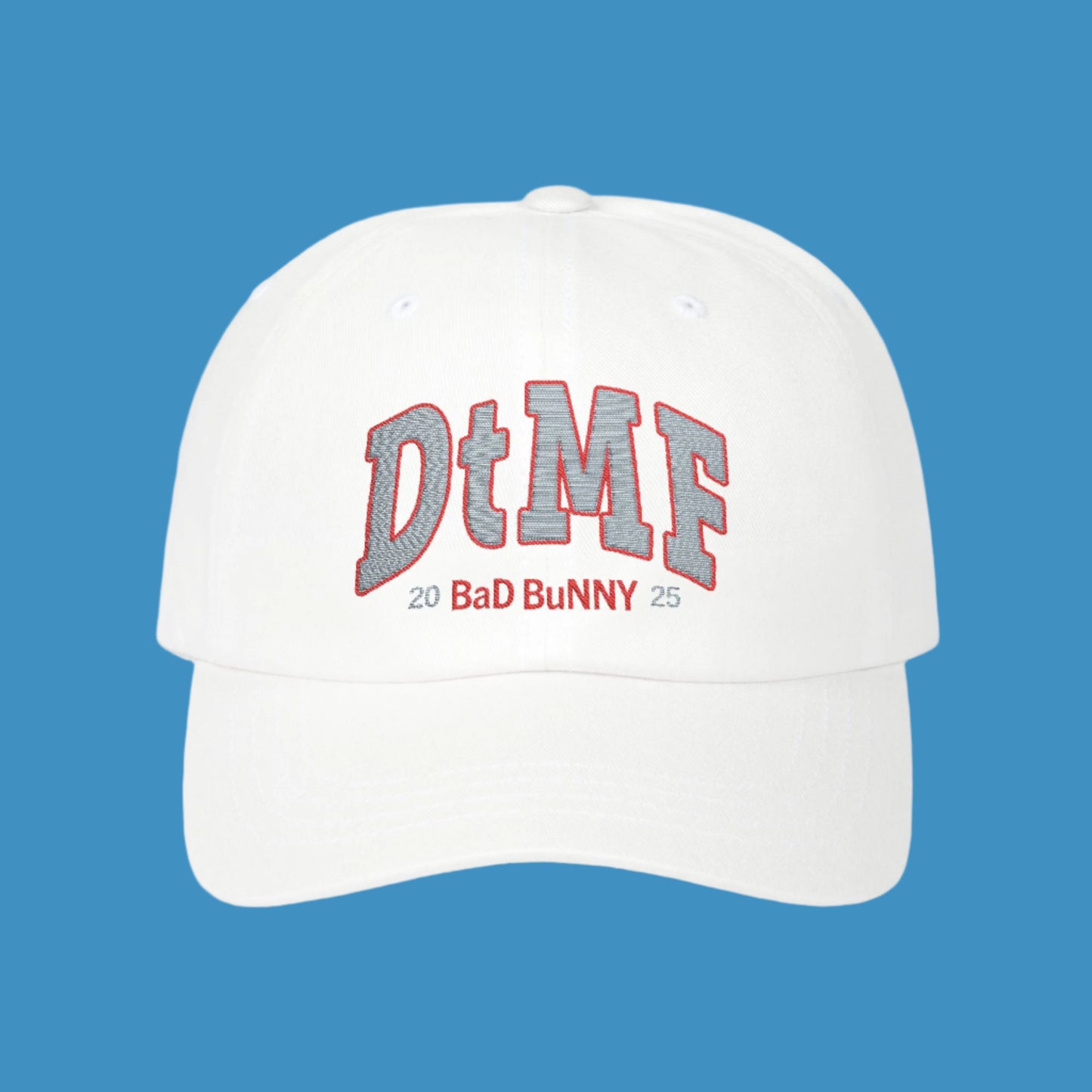 DTMF Merch - Embroidered White Cap