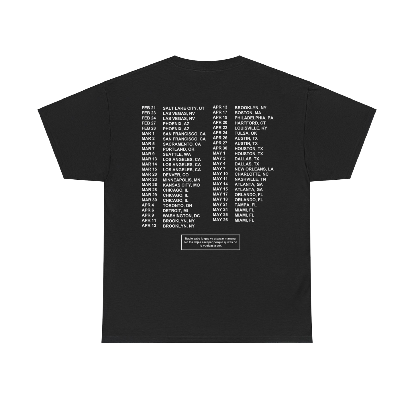 MOST WANTED TOUR - GRACIAS POR NADA TOUR DATES BLACK COTTON TEE